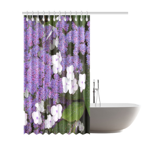 Hydrangea Purple White  Floral Shower Curtain 72"x84"