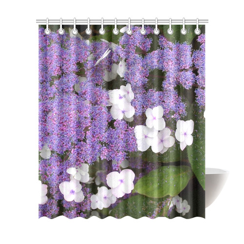 Hydrangea Purple White  Floral Shower Curtain 72"x84"