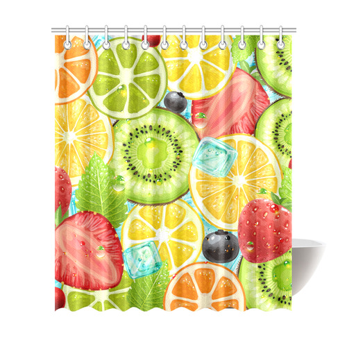 Strawberry Kiwi Orange Fruit Shower Curtain 72"x84"