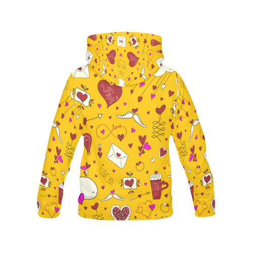 Valentine's Day LOVE HEARTS pattern red pink All Over Print Hoodie for Women (USA Size) (Model H13)