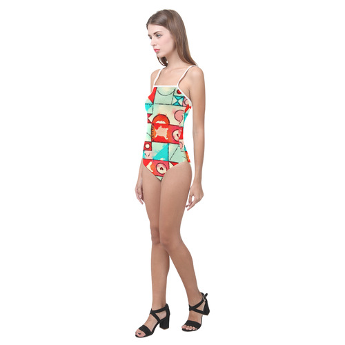 Watercolor Hearts Strap Swimsuit ( Model S05)