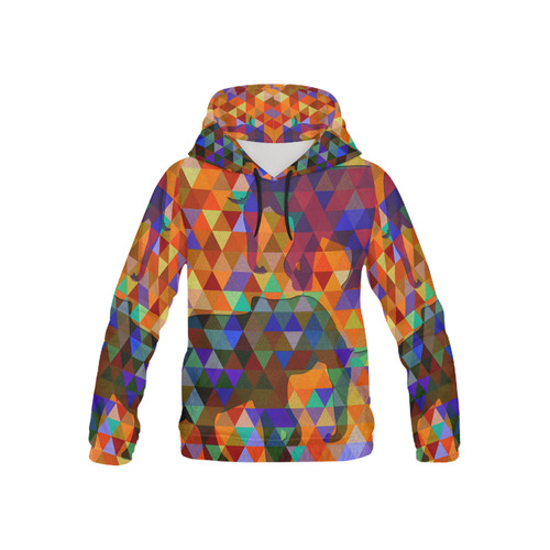 Modern Triangle Pattern Elephants All Over Print Hoodie for Kid (USA Size) (Model H13)