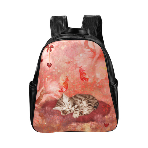 Sweet little sleeping kitten Multi-Pockets Backpack (Model 1636)