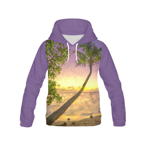 Painting tropical sunset beach with palms All Over Print Hoodie for Women (USA Size) (Model H13)