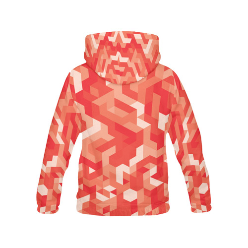 ALL OVER PRINT HOODIE : Techno red squares All Over Print Hoodie for Women (USA Size) (Model H13)