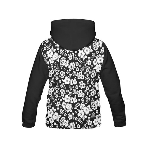 Fine Flowers Pattern Solid Black White All Over Print Hoodie for Men (USA Size) (Model H13)