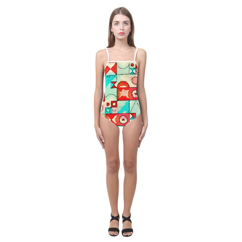 Watercolor Hearts Strap Swimsuit ( Model S05)