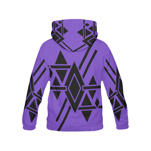 Black Geometric Art Stripes Triangles Rhombuses All Over Print Hoodie for Women (USA Size) (Model H13)