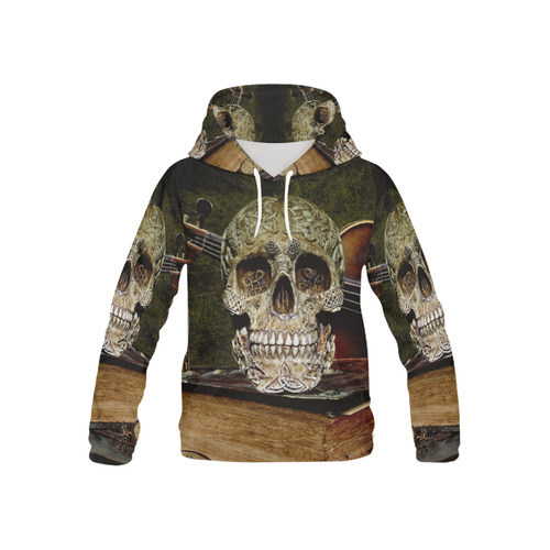 Funny Skull and Book All Over Print Hoodie for Kid (USA Size) (Model H13)