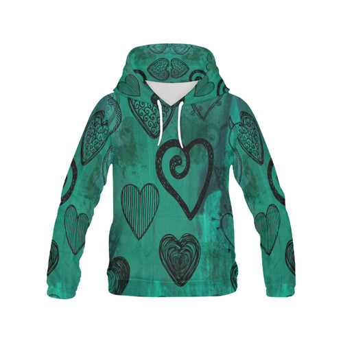 Turquoise Hearts All Over Print Hoodie for Women (USA Size) (Model H13)