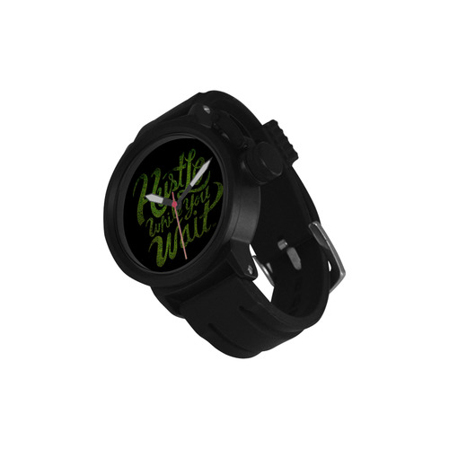 Hustle While You Wait Black and Green Men's Sports Watch(Model 309)