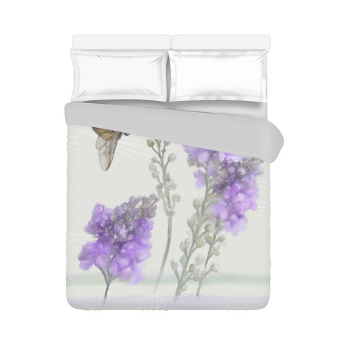 Bumblebee on purple flowers, floral watercolor Duvet Cover 86"x70" ( All-over-print)