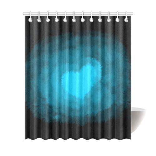 Blue Fluffy Heart, Valentine Shower Curtain 72"x84"