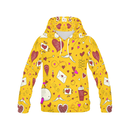 Valentine's Day LOVE HEARTS pattern red pink All Over Print Hoodie for Women (USA Size) (Model H13)