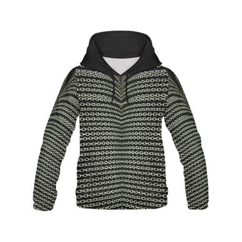 SILVER METAL CHAINS mirrored - Black Background All Over Print Hoodie for Women (USA Size) (Model H13)