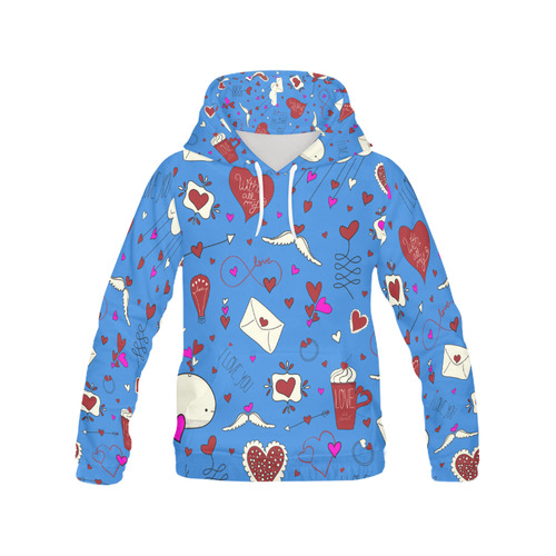 Valentine's Day LOVE HEARTS pattern red pink All Over Print Hoodie for Men (USA Size) (Model H13)