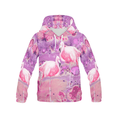 Flamingos Batik Paint Background Pink Violet All Over Print Hoodie for Women (USA Size) (Model H13)