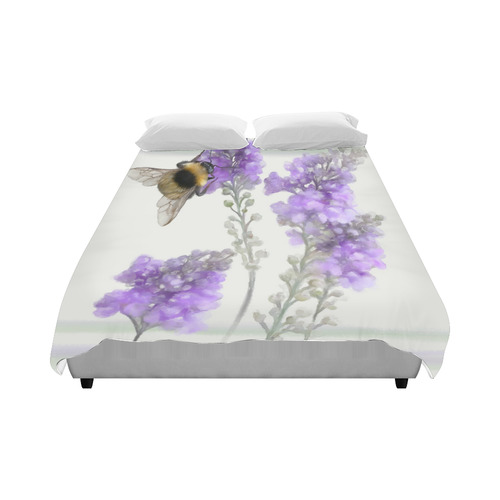Bumblebee on purple flowers, floral watercolor Duvet Cover 86"x70" ( All-over-print)