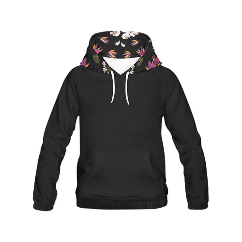 ALL OVER PRINT HOODIE Black flowers All Over Print Hoodie for Women (USA Size) (Model H13)