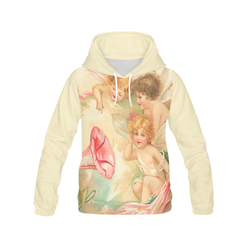Vintage valentine cupid angel hear love songs All Over Print Hoodie for Women (USA Size) (Model H13)