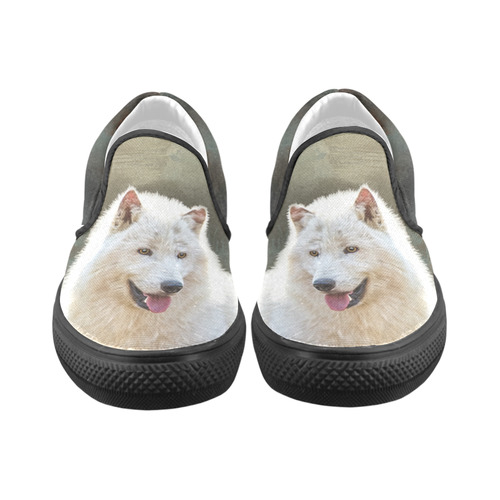 A wonderful painted arctic wolf Slip-on Canvas Shoes for Kid (Model 019)