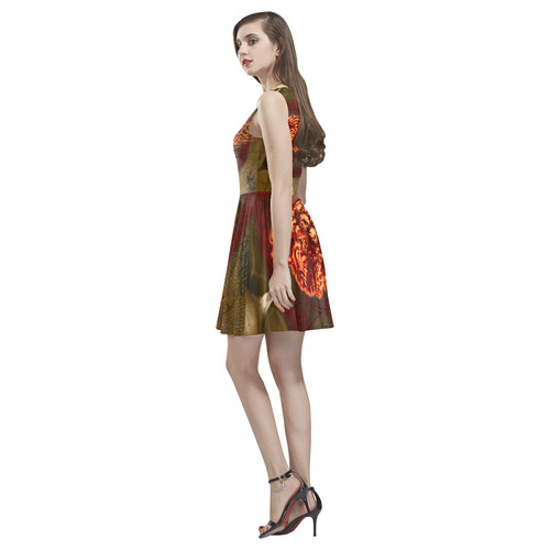 Awesome, creepy flyings skulls Thea Sleeveless Skater Dress(Model D19)