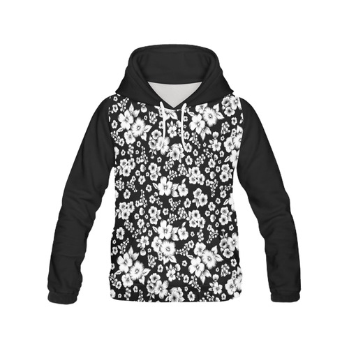 Fine Flowers Pattern Solid Black White All Over Print Hoodie for Men (USA Size) (Model H13)