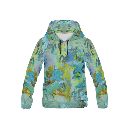 Rearing Horses grunge style painting All Over Print Hoodie for Kid (USA Size) (Model H13)
