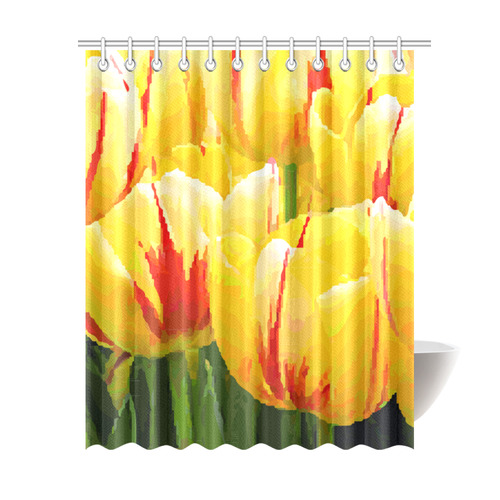 Yellow Red Tulips Floral Abstract Shower Curtain 69"x84"