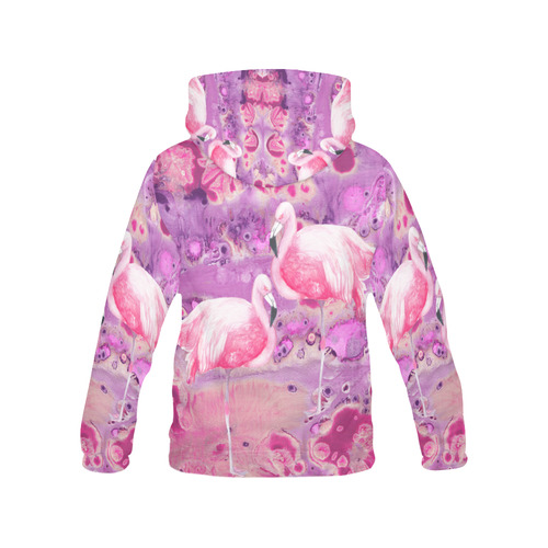 Flamingos Batik Paint Background Pink Violet All Over Print Hoodie for Women (USA Size) (Model H13)