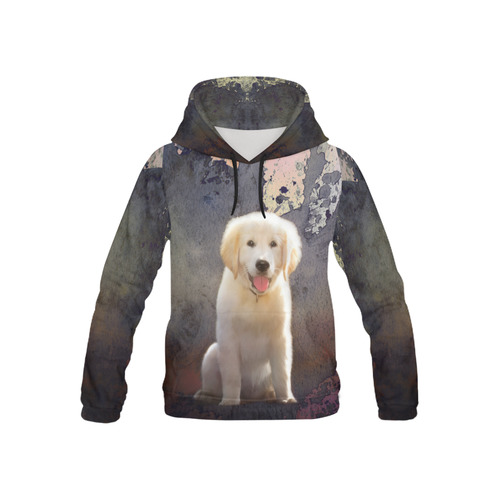 A cute painting golden retriever puppy All Over Print Hoodie for Kid (USA Size) (Model H13)