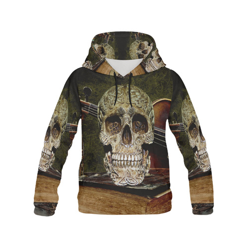 Funny Skull and Book All Over Print Hoodie for Women (USA Size) (Model H13)