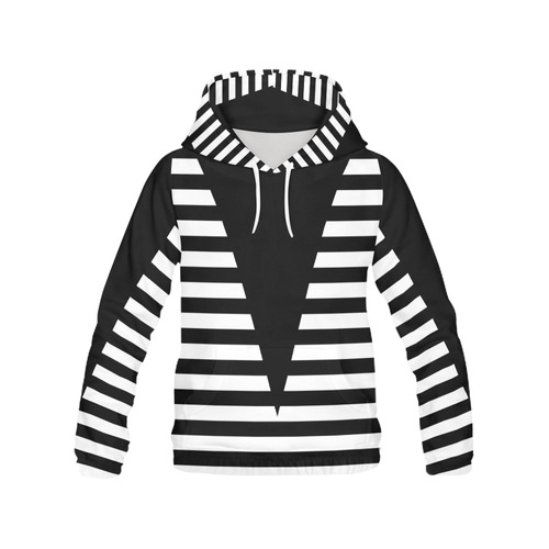 Geometric Style Black solid Stripes Big Triangle All Over Print Hoodie for Women (USA Size) (Model H13)