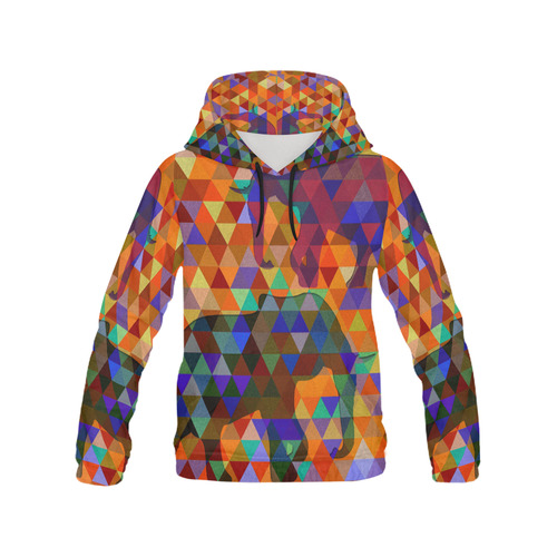 Modern Triangle Pattern Elephants All Over Print Hoodie for Women (USA Size) (Model H13)