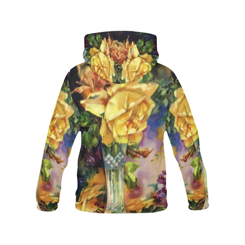 Vintage Vase and Yellow Roses All Over Print Hoodie for Women (USA Size) (Model H13)