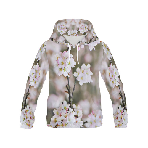 Photography Branch with Spring Flowers white All Over Print Hoodie for Women (USA Size) (Model H13)