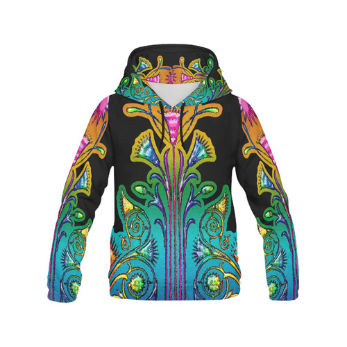 Art Deco Grunge Flower Ornaments All Over Print Hoodie for Women (USA Size) (Model H13)