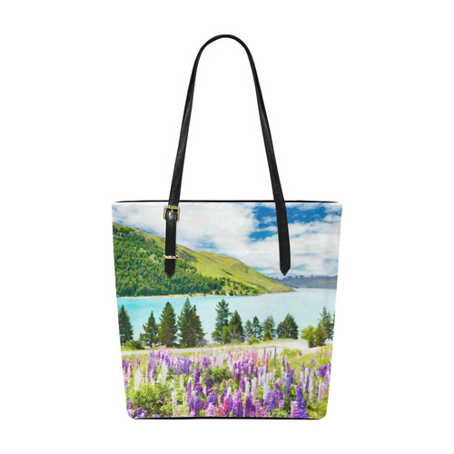 Mountain Landscape Floral Lake Trees Euramerican Tote Bag/Small (Model 1655)