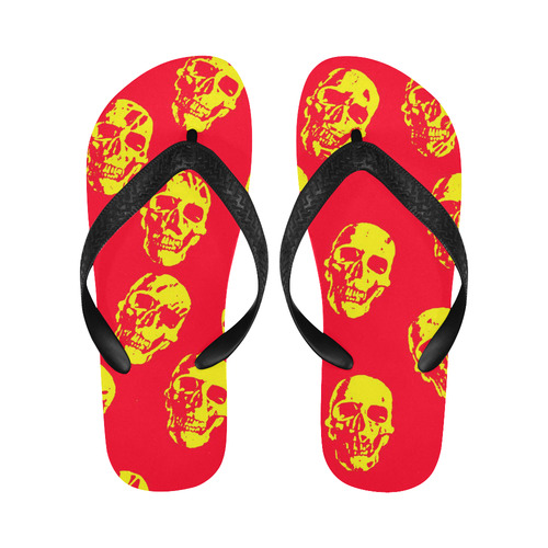 hot skulls, red yellow by JamColors Flip Flops for Men/Women (Model 040)