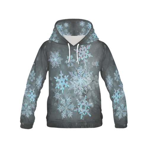 Snowflakes, snow, white and blue, Christmas All Over Print Hoodie for Men (USA Size) (Model H13)