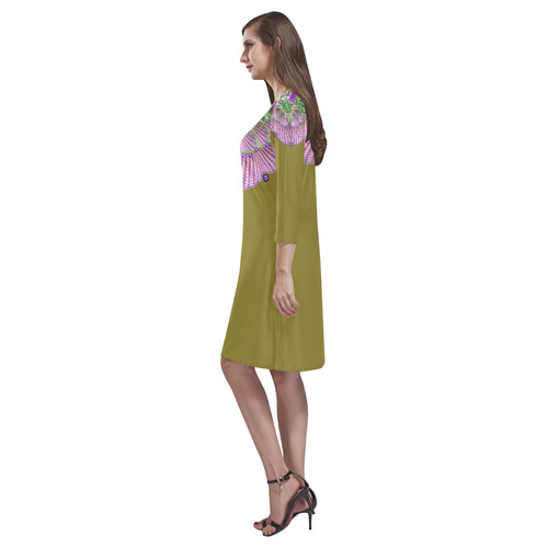 Pink flower design by Sandrine Kespi Rhea Loose Round Neck Dress(Model D22)