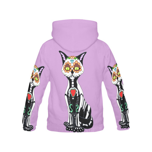 Sugar Skull Cat Lavender All Over Print Hoodie for Women (USA Size) (Model H13)