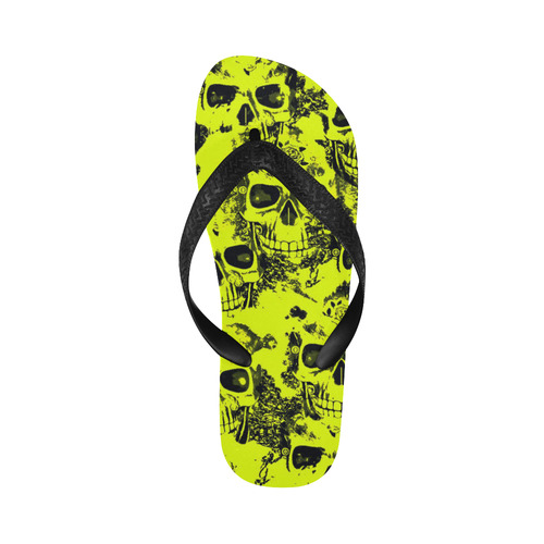 cloudy Skulls black yellow by JamColors Flip Flops for Men/Women (Model 040)