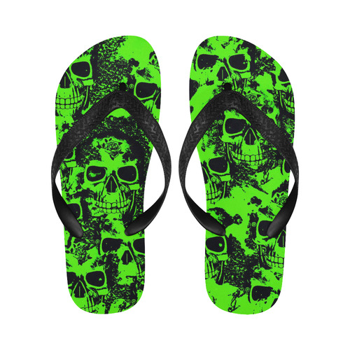 cloudy Skulls black green by JamColors Flip Flops for Men/Women (Model 040)