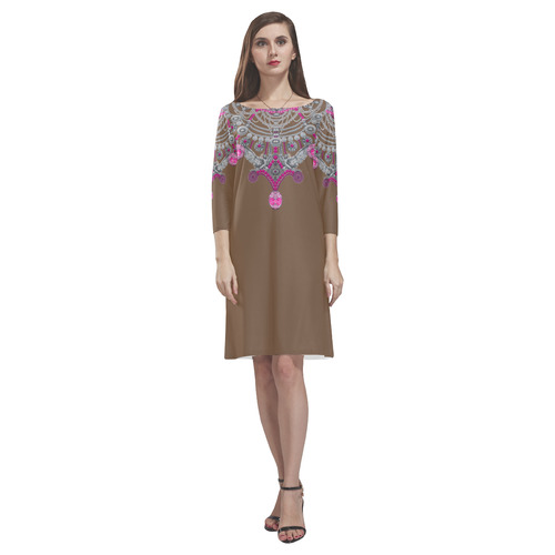 pink stones and chains design by Sandrine Kespi Rhea Loose Round Neck Dress(Model D22)