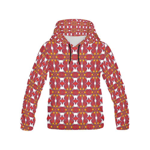 Red and Yellow Geometric All Over Print Hoodie for Women (USA Size) (Model H13)