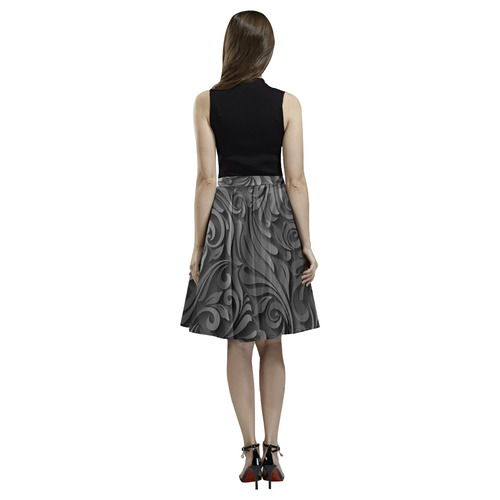 Black Floral Melete Pleated Midi Skirt (Model D15)