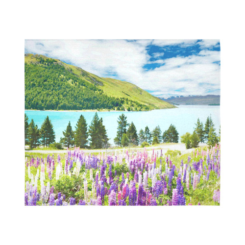 Mountain Landscape Floral Lake Trees Cotton Linen Wall Tapestry 60"x 51"