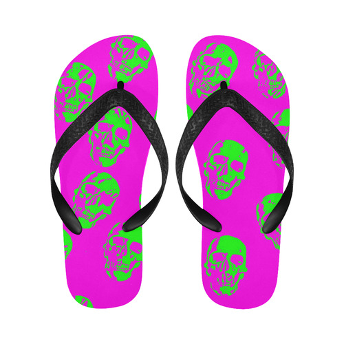 hot skulls, neon by JamColors Flip Flops for Men/Women (Model 040)