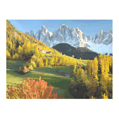 Mountain Landscape Autumn Leaves Cotton Linen Tablecloth 52"x 70"